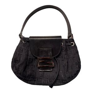 Fendi Black Textured Shoulder Bag / Baguette